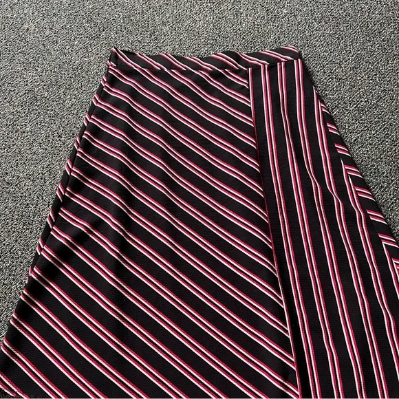 H&M Red & Black Stripe Midi Knee-Length Modest Handkerchief Asymmetrical Skirt M - Picture 11 of 16